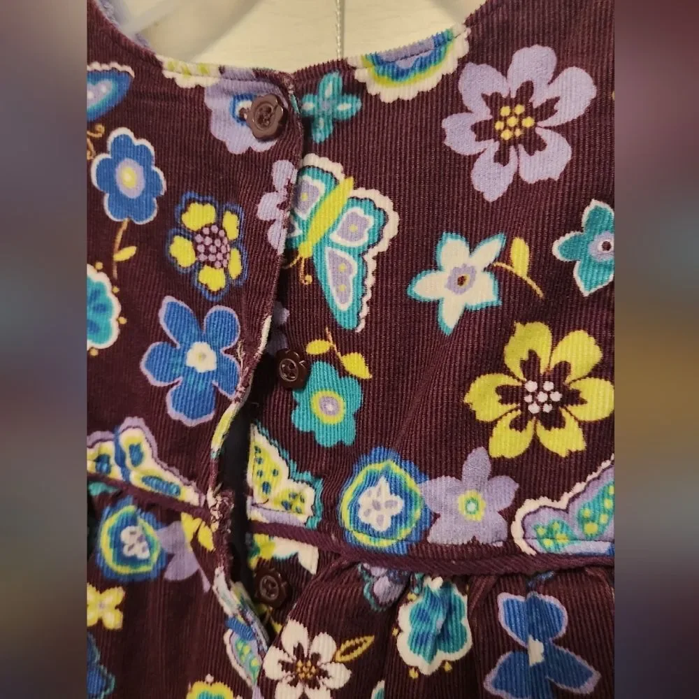 Vintage Osh Gosh 2 Piece Floral Purple Courduroy Kids Dress Size 12 months